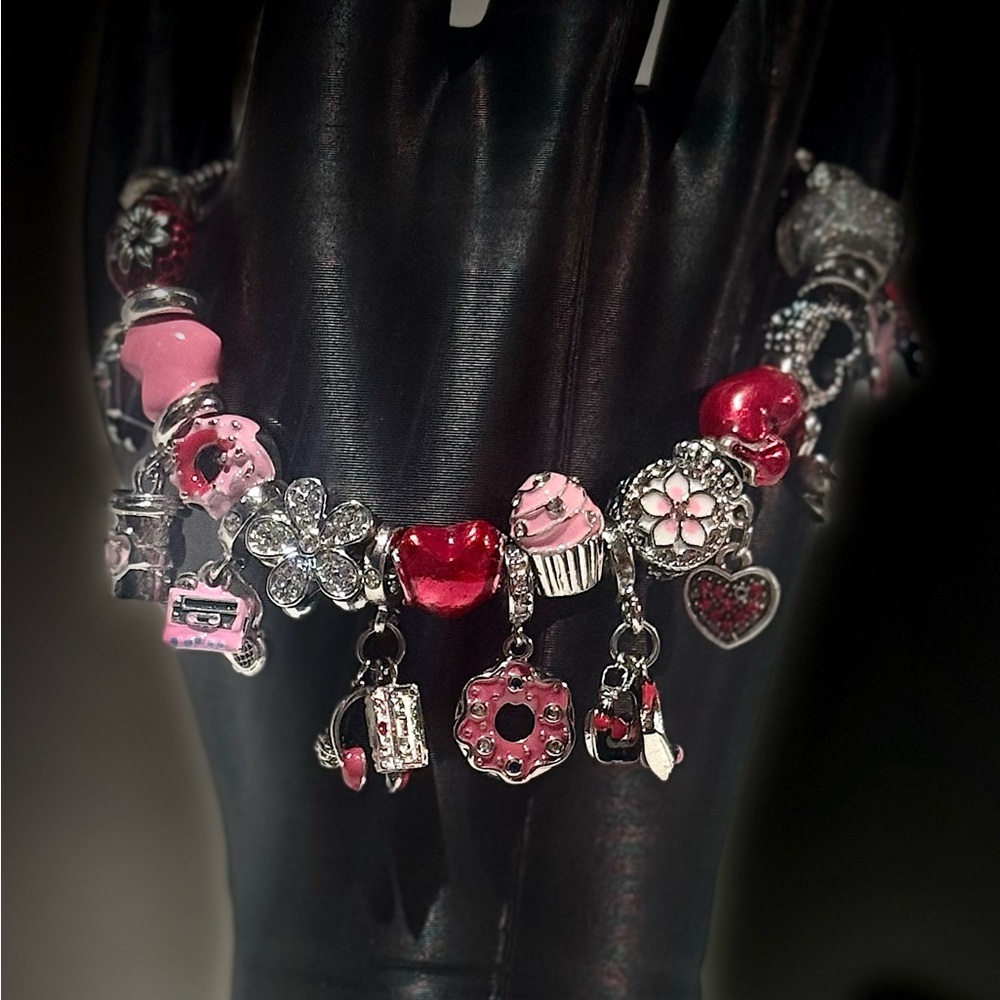 Charming Silver and Pink Bracelet